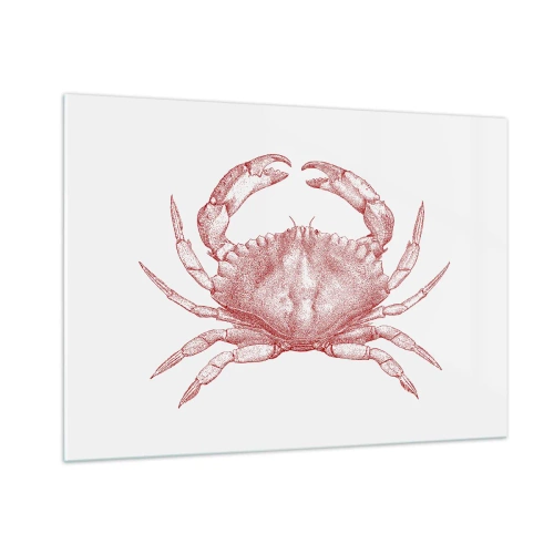 Impression sur verre - Image sur verre - Croquis d'un crabe rouge sur fond clair dans un style rétro - 100x70cm - Le crabe des crabes - Décoration murale moderne pour le salon et la chambre ARTTOR