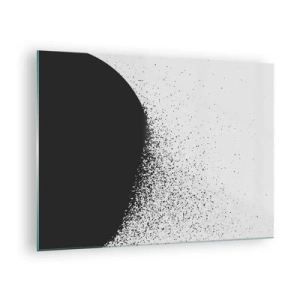 Impression sur verre - Image sur verre - Abstraction d'une masse noire en train de s'effondrer sur un fond blanc - 70x50cm - Mouvement des molécules - Décoration murale moderne pour le salon et la chambre ARTTOR