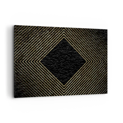 Impression sur toile - Image sur toile - Fond noir avec un motif géométrique de lignes dorées - 100x70cm - Géométrie dans un style glamour - Décoration murale moderne pour le salon et la chambre ARTTOR