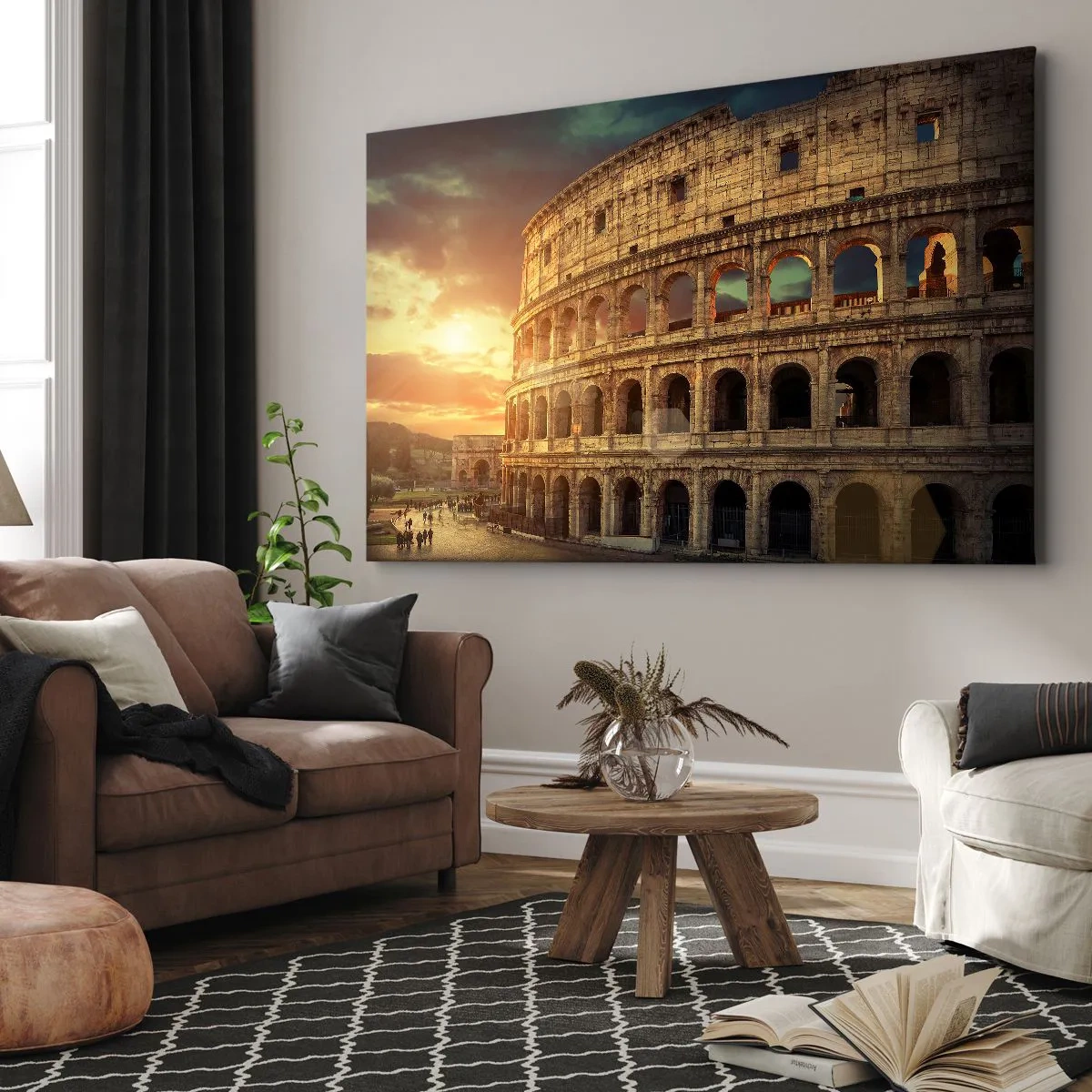 Impression sur toile - Image sur toile - Le Colisée de Rome au coucher du soleil - 100x70cm - Une impression colossale - Décoration murale moderne pour le salon et la chambre ARTTOR