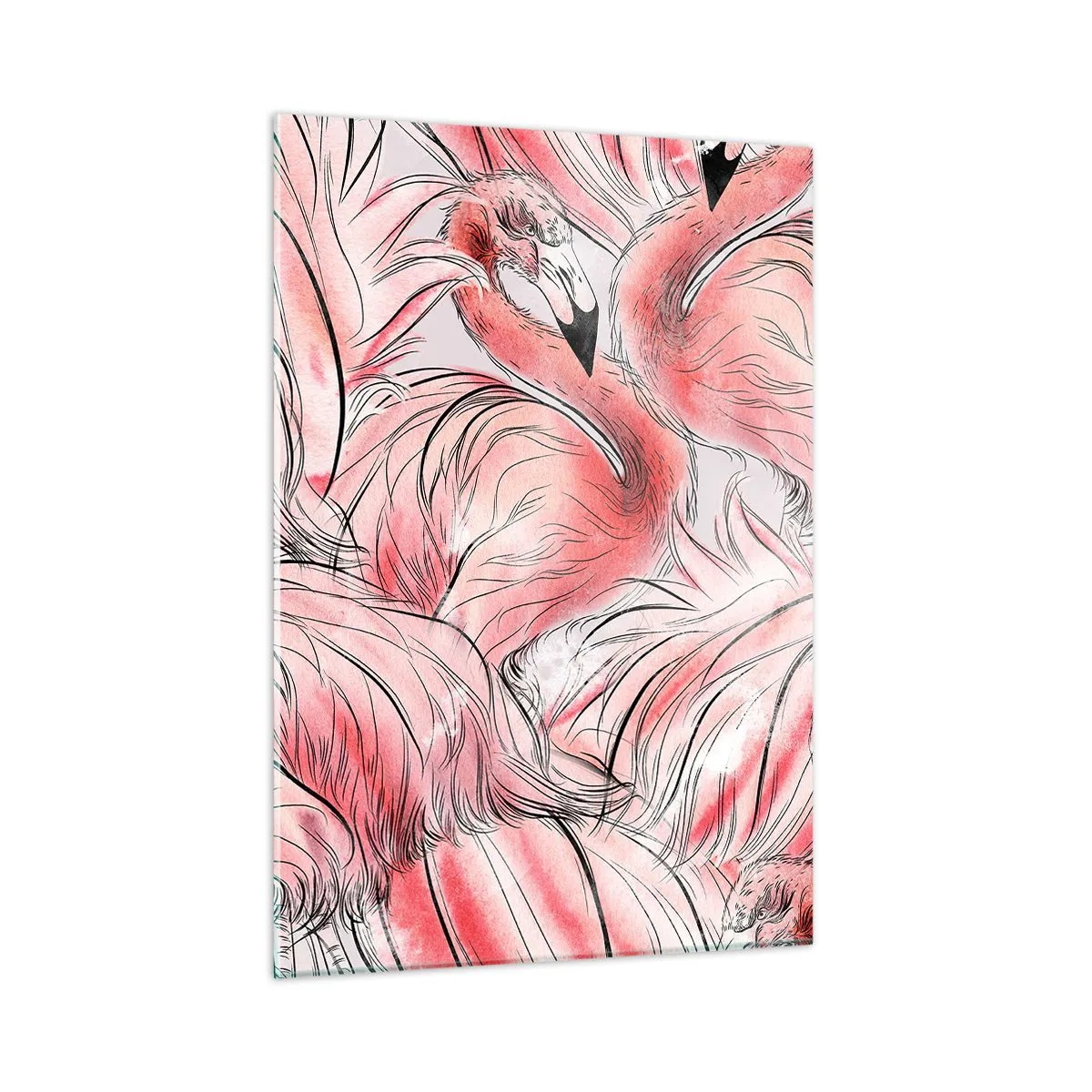 Impression sur verre - Image sur verre - Flamants roses dans un style de dessin animé décoratif - 50x70cm - Oiseau corps de ballet - Décoration murale moderne pour le salon et la chambre ARTTOR