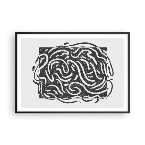 Affiche dans un cadre noir - Poster - Abstraction en noir et blanc dans un style géométrique - 100x70cm - Abstraction : la danse de la joie - Décoration murale moderne pour le salon et la chambre ARTTOR