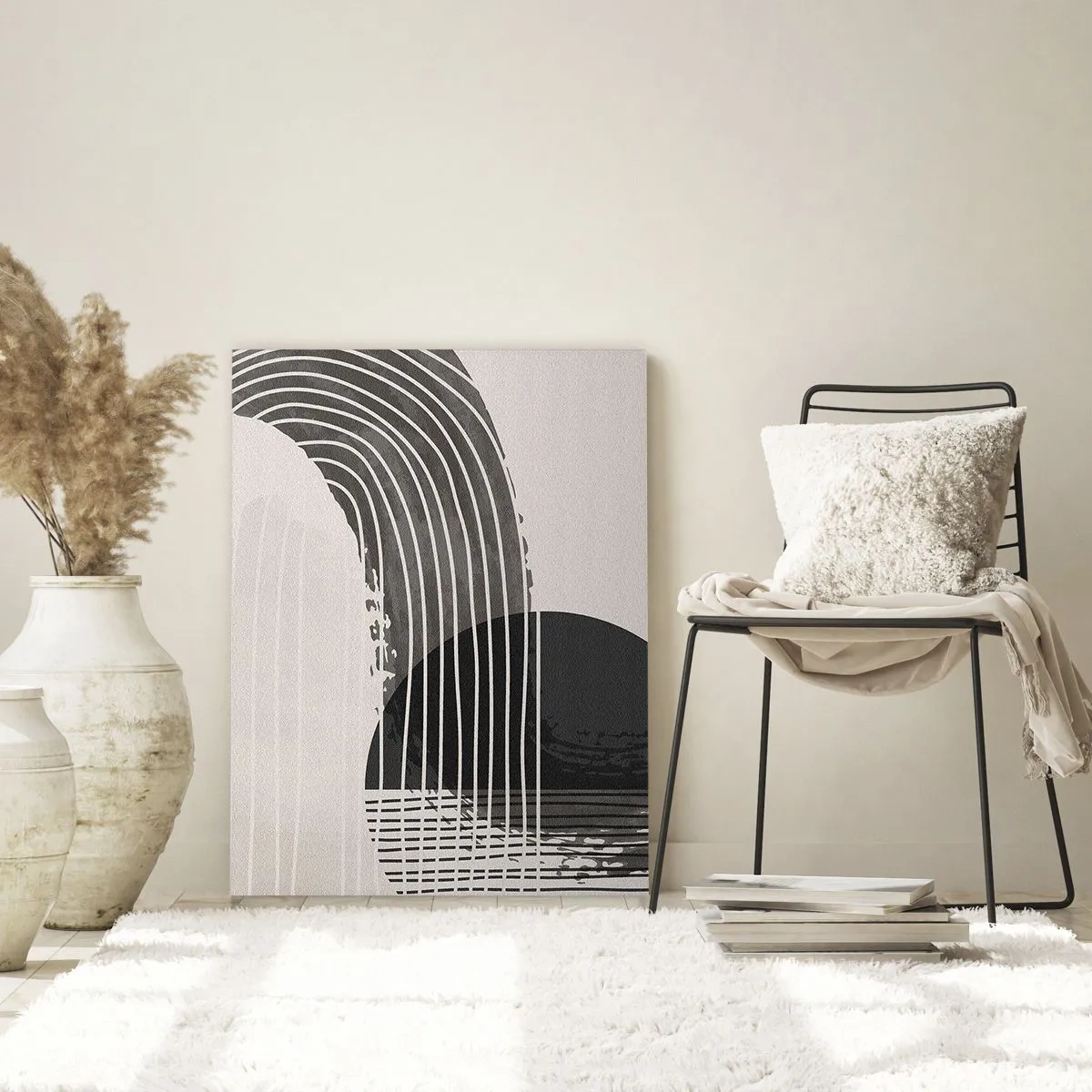 Impression sur verre - Image sur verre - Abstraction en noir et blanc avec des lignes et des formes géométriques - 50x70cm - Aller et retour - Décoration murale moderne pour le salon et la chambre ARTTOR