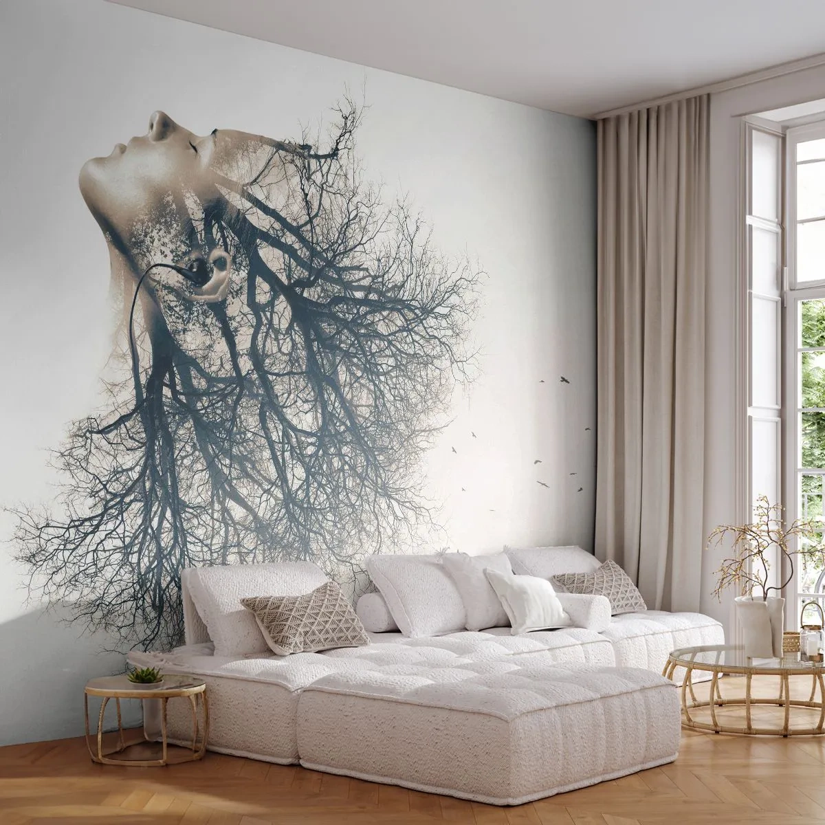 Papier Peint Autocollant Deluxe Sticker - Écouter le murmure des arbres - Abstraction, Visage de femme, Arbre - 250x175 cm