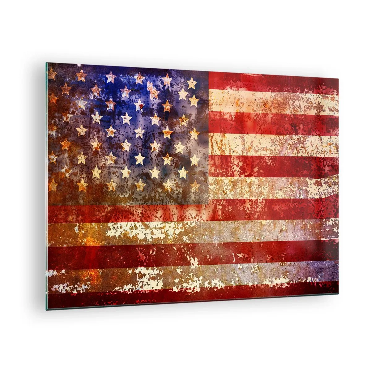 Impression sur verre - Image sur verre - Drapeau américain rouillé - 70x50cm - La gloire ne s'efface pas - Décoration murale moderne pour le salon et la chambre ARTTOR