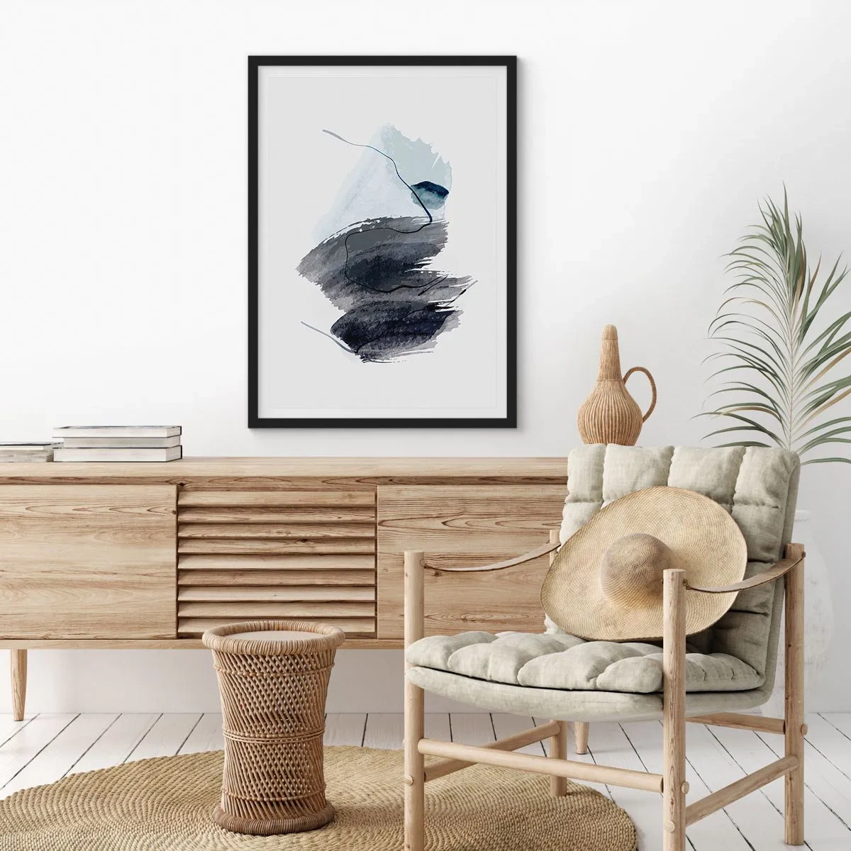 Affiche dans un cadre noir - Poster - Coups de pinceau abstraits dans des tons de gris - 50x70cm - Intensité et mouvement - Décoration murale moderne pour le salon et la chambre ARTTOR