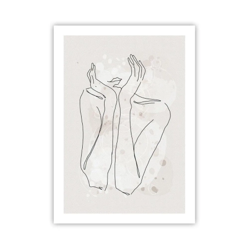 Affiche - Poster - Dessin au contour d'une main avec un fond abstrait dans des tons beiges - 50x70cm - Instant de rêve - Décoration murale moderne pour le salon et la chambre ARTTOR