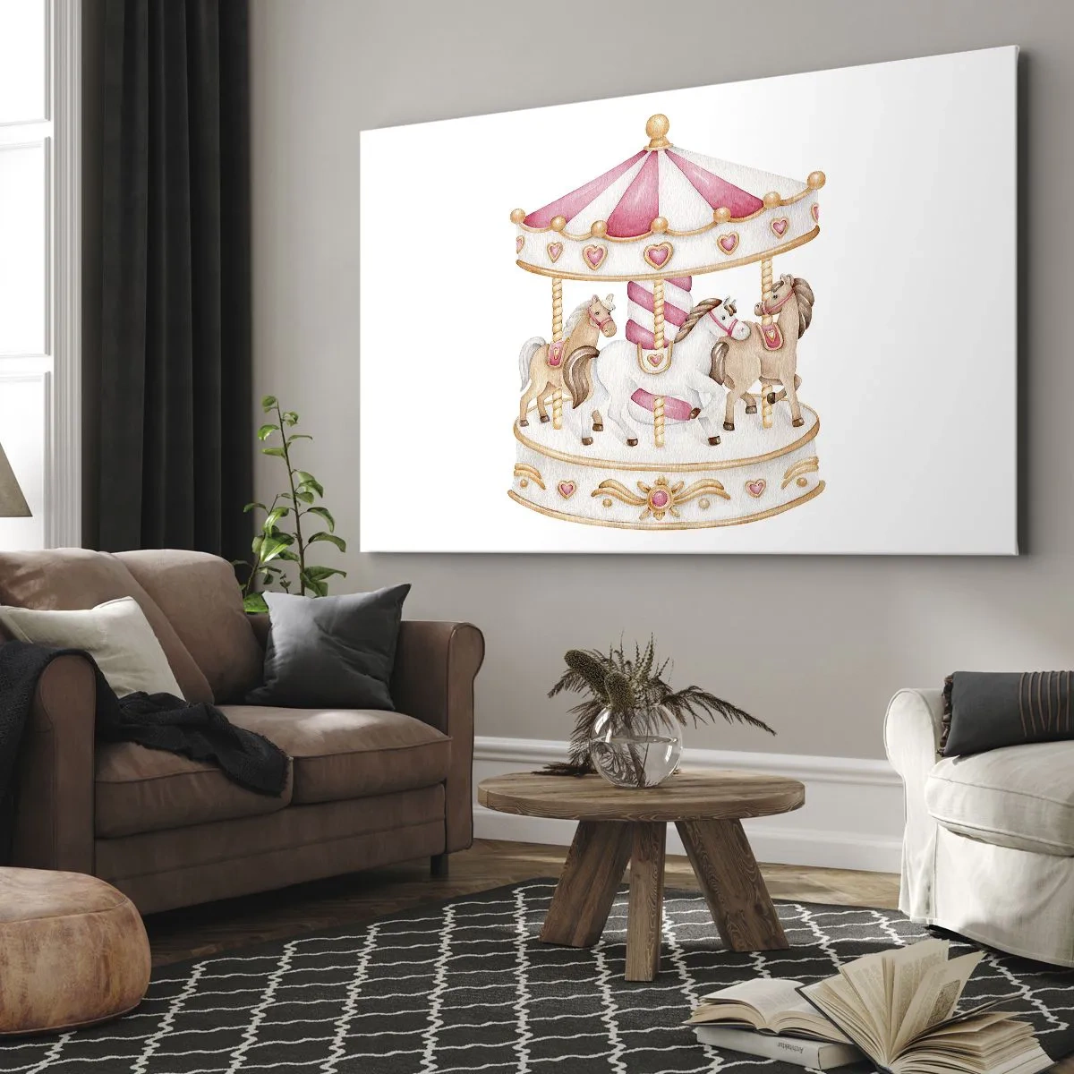 Impression sur toile - Image sur toile - Carrousel vintage coloré avec des chevaux - 120x80cm - Le doux monde de l'enfance - Décoration murale moderne pour le salon et la chambre ARTTOR