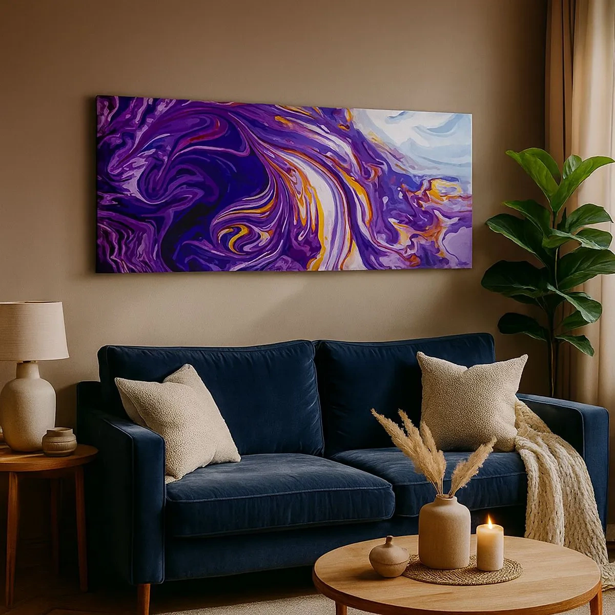 Impression sur toile - Image sur toile - La courbure de l'espace en violet - 100x40 cm