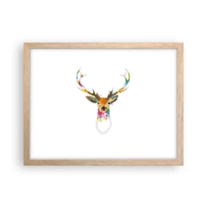 Affiche dans un chêne clair - Poster - Un cerf doux baigné de couleur - 40x30 cm