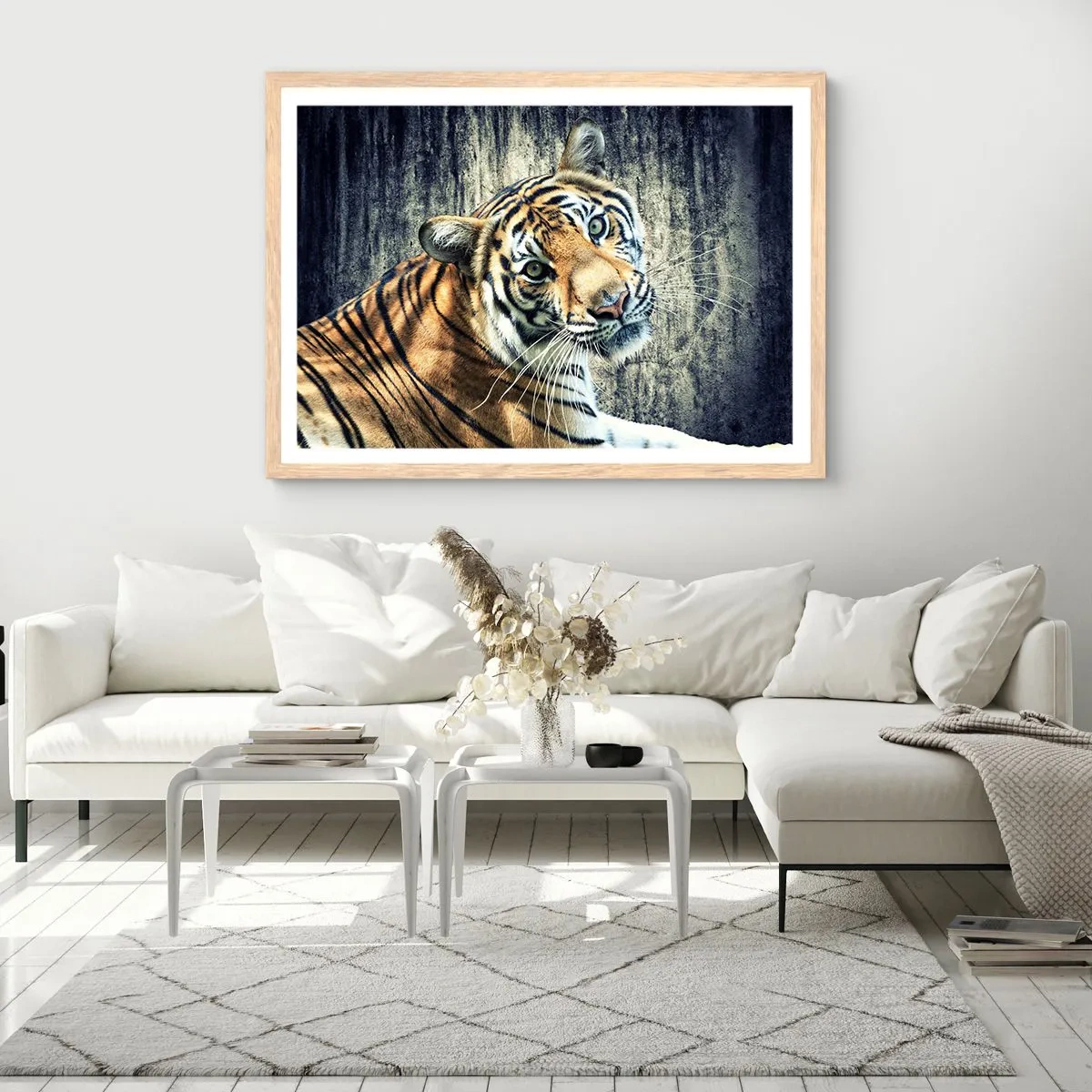 Affiche dans un chêne clair - Poster - Portrait dans les flots de lumière - 50x40 cm