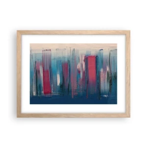 Affiche dans un chêne clair - Poster - Composition verticale en bleu et rouge - 40x30 cm