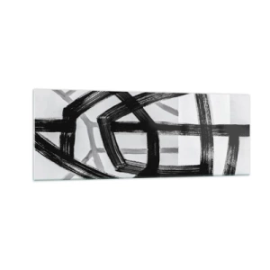 Impression sur verre - Image sur verre - Lignes abstraites noires et blanches se croisant sur un fond clair - 140x50cm - Profondeur du bâtiment - Décoration murale moderne pour le salon et la chambre ARTTOR