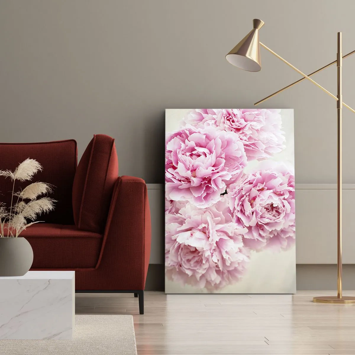 Impression sur toile - Image sur toile - Un bouquet de pivoines roses sur fond clair - 70x100cm - En glamour rose - Décoration murale moderne pour le salon et la chambre ARTTOR