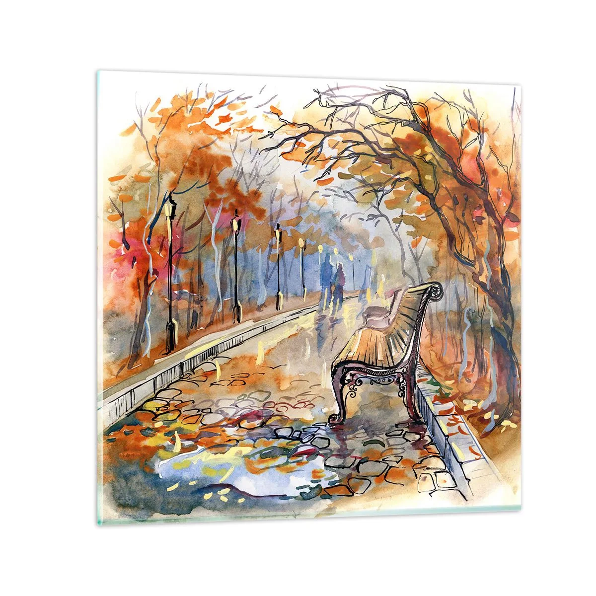 Impression sur verre - Image sur verre - Errer ensemble à l'automne - 70x70 cm