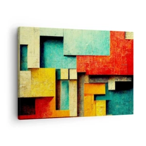 Impression sur toile - Image sur toile - Formes géométriques abstraites aux couleurs vives - 70x50cm - Festival des angles droits - Décoration murale moderne pour le salon et la chambre ARTTOR