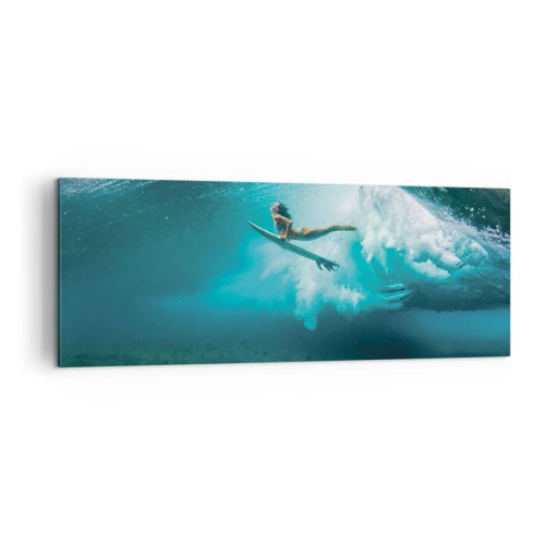 Impression sur toile - Image sur toile - Surfeur sous une vague dans l'eau bleue de l'océan - 140x50cm - Monde sous marin - Décoration murale moderne pour le salon et la chambre ARTTOR