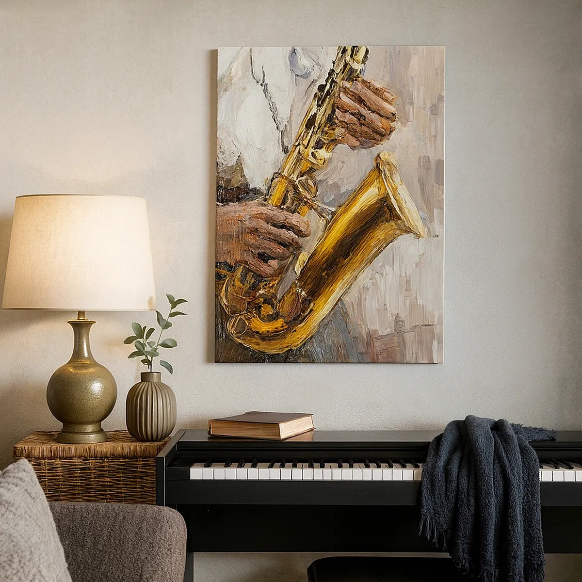 Impression sur toile - Image sur toile - Un musicien jouant du saxophone dans un style artistique - 50x70cm - C'est l'heure du solo - Décoration murale moderne pour le salon et la chambre ARTTOR