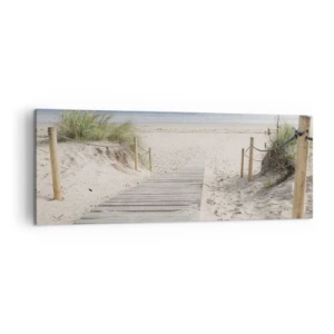 Impression sur toile - Image sur toile - Un chemin de planches menant à une plage de sable - 140x50cm - A l'horizon - Décoration murale moderne pour le salon et la chambre ARTTOR