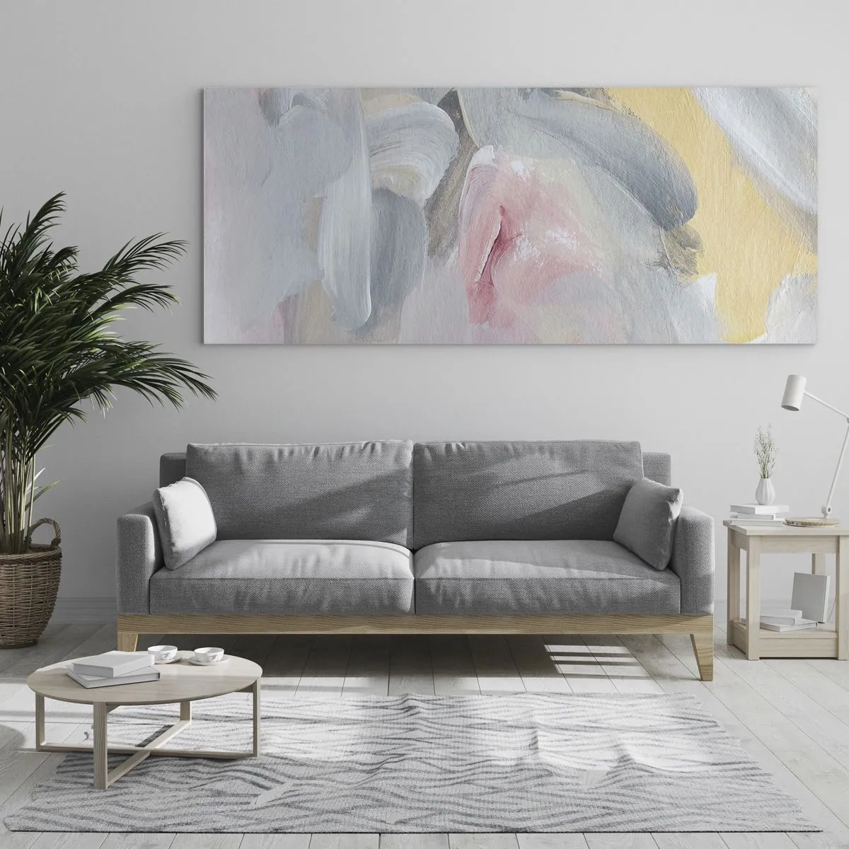 Impression sur verre - Image sur verre - Coups de pastel abstraits dans des tons de rose et de gris. - 140x50cm - Dans un monde pastel - Décoration murale moderne pour le salon et la chambre ARTTOR