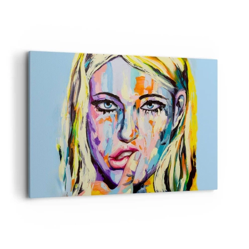 Impression sur toile - Image sur toile - Portrait coloré d'une femme dans un style abstrait - 120x80cm - Regarde-la droit dans les yeux - Décoration murale moderne pour le salon et la chambre ARTTOR