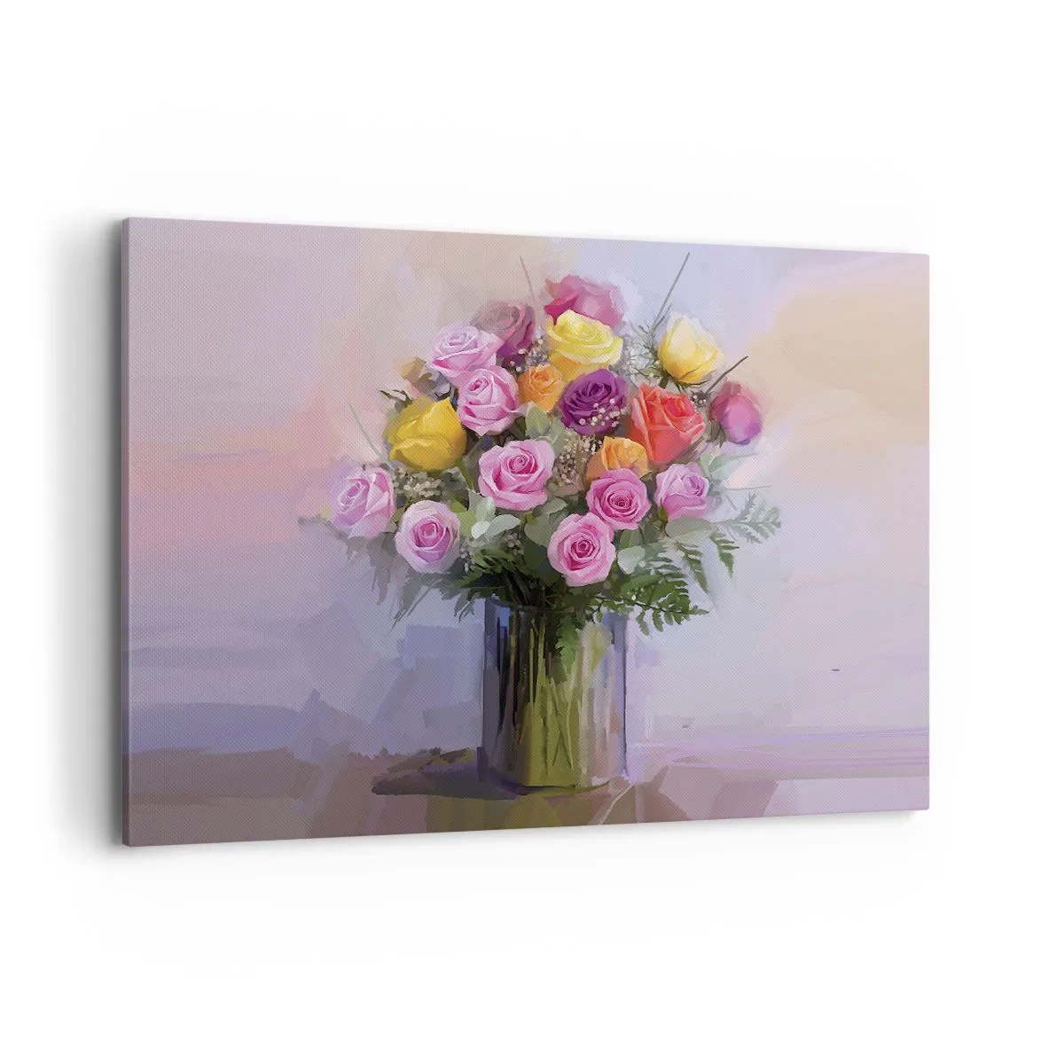 Impression sur toile - Image sur toile - Un bouquet de roses colorées dans un vase en verre - 100x70cm - Beauté conservée - Décoration murale moderne pour le salon et la chambre ARTTOR