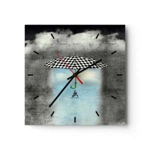 Horloge murale - Pendule murale - Un parapluie à carreaux sur un paysage pluvieux - 30x30cm - Et pourtant c'est possible - Décoration murale moderne pour le salon et la chambre ARTTOR