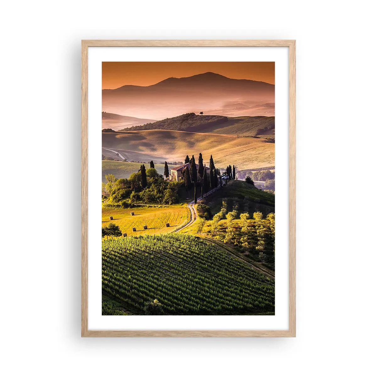 Affiche dans un chêne clair - Poster - Arcadie - le paysage toscan - 50x70 cm
