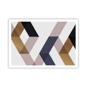 Affiche - Poster - Motifs géométriques dans les tons or et bleu marine - 100x70cm - Plats et angles - Décoration murale moderne pour le salon et la chambre ARTTOR