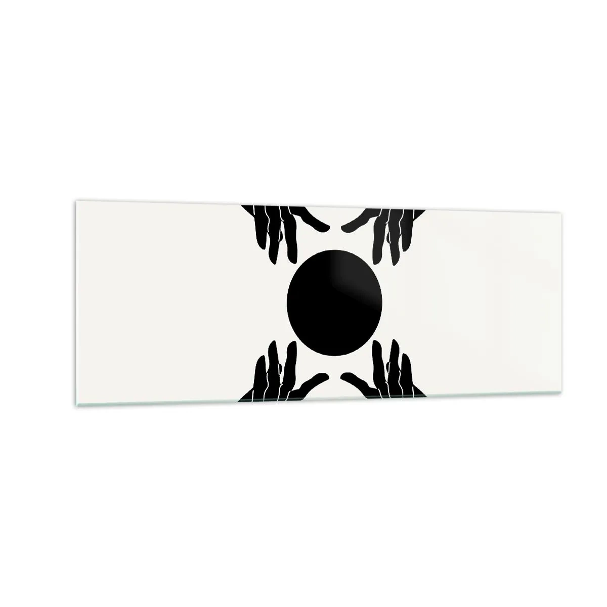 Impression sur verre - Image sur verre - Mains noires dans une composition symétrique avec une boule - 140x50cm - Signe secret - Décoration murale moderne pour le salon et la chambre ARTTOR