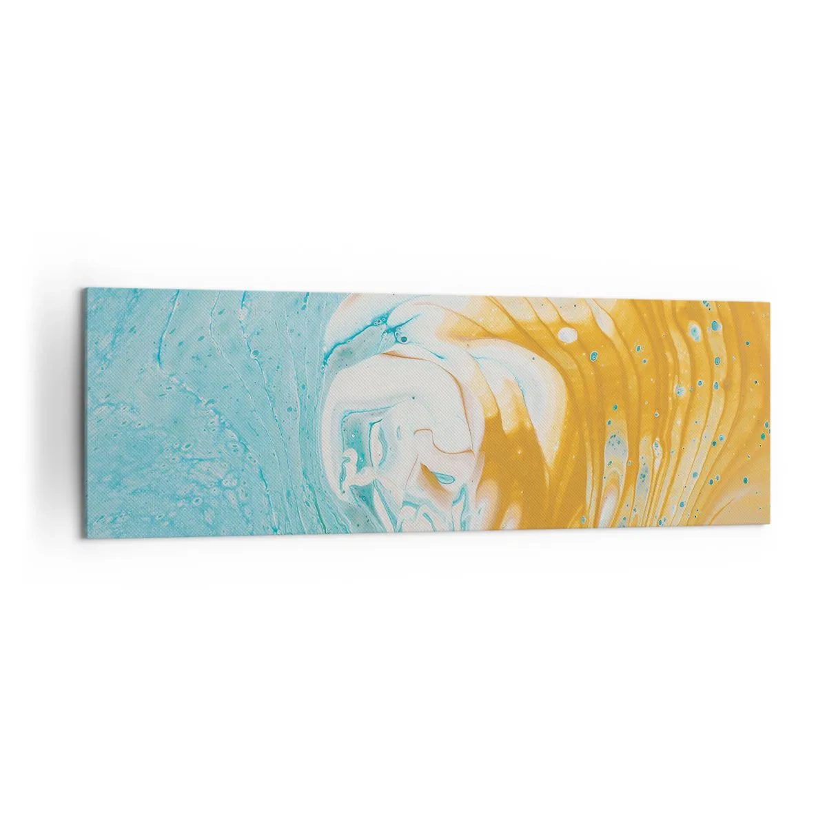 Impression sur toile - Image sur toile - Vagues abstraites dans des tons de bleu et d'or sur toile - 160x50cm - Tourbillon pastel - Décoration murale moderne pour le salon et la chambre ARTTOR