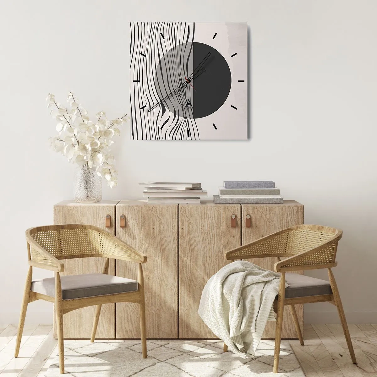 Horloge murale - Pendule murale - Lignes abstraites et formes géométriques aux couleurs douces - 30x30cm - Demi composition - Décoration murale moderne pour le salon et la chambre ARTTOR