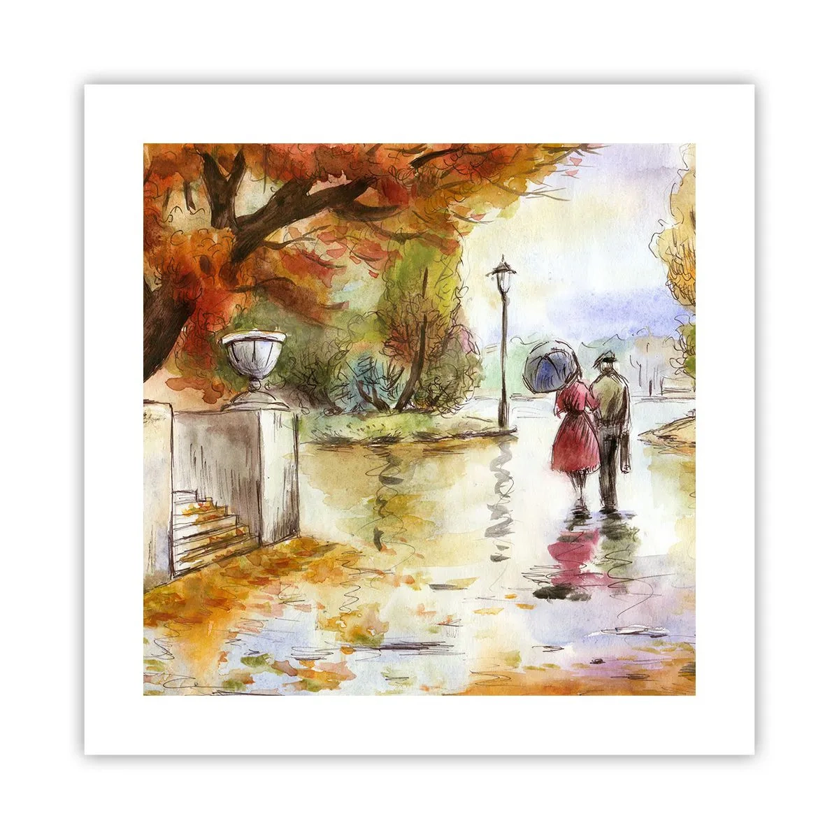 Affiche - Poster - Automne romantique dans le parc - 40x40 cm