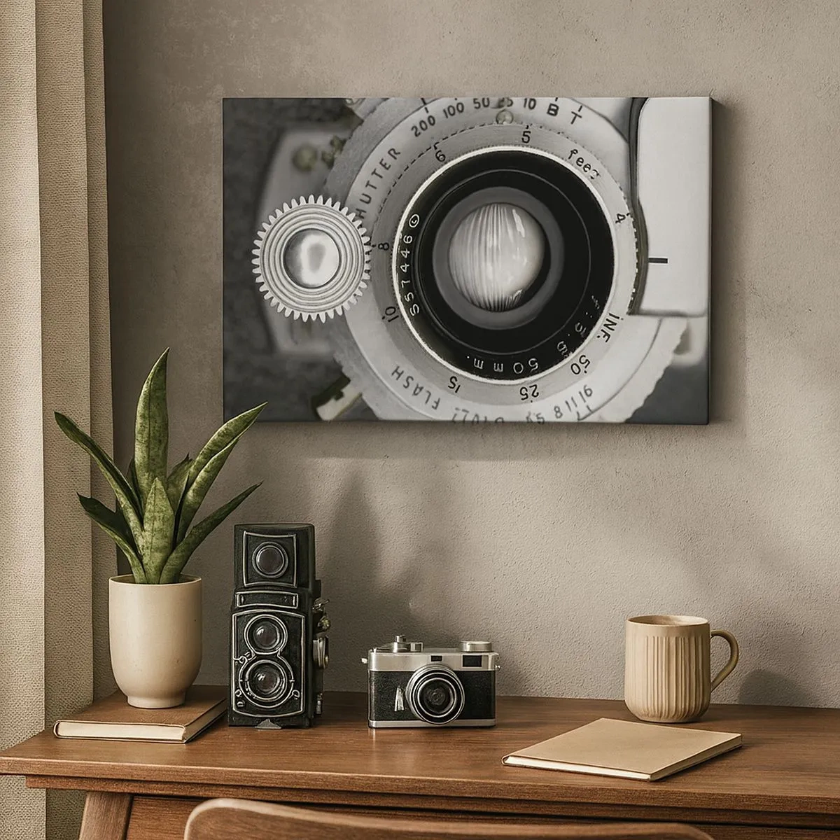 Impression sur toile - Image sur toile - L'objectif d'un vieil appareil photo - 70x50cm - Histoire d'Hollywood - Décoration murale moderne pour le salon et la chambre ARTTOR