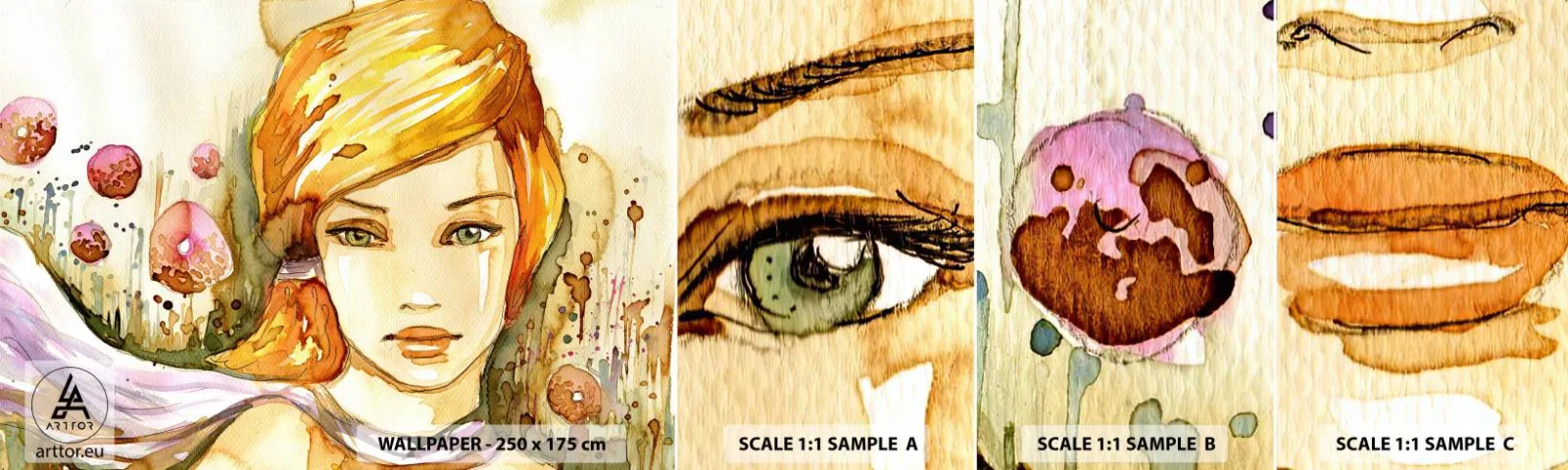 Échantillon de Papier Peint Autocollant Deluxe Sticker - Un regard émeraude qui calme la colère - Femme, Prairie, Mode - 100x30 cm