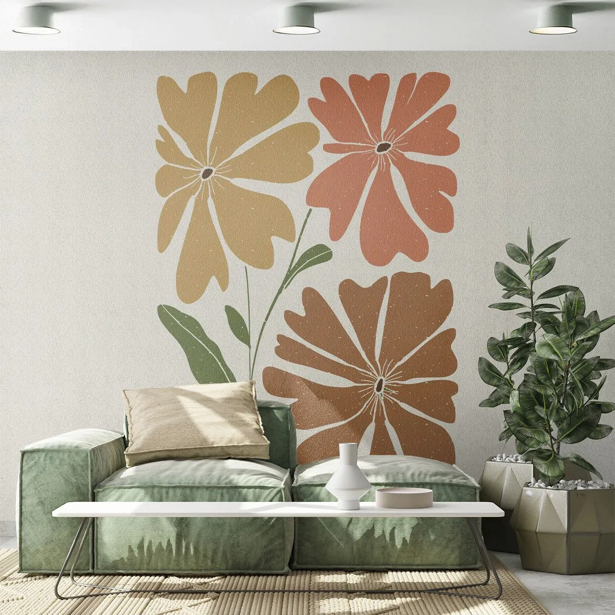 Papier Peint Photo Premium Canvas - Nature et géométrie - Bohème, Fleurs, Minimalisme - 250x175 cm