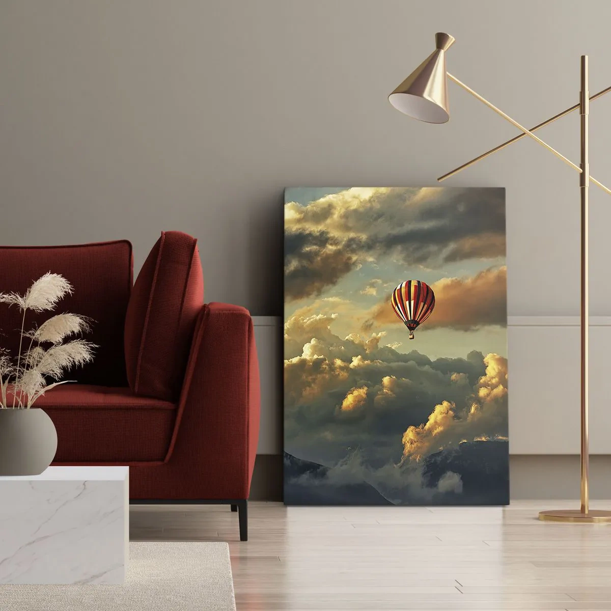Impression sur toile - Image sur toile - Un ballon sur fond de nuages dramatiques - 50x70cm - Je vole parce que je veux - Décoration murale moderne pour le salon et la chambre ARTTOR