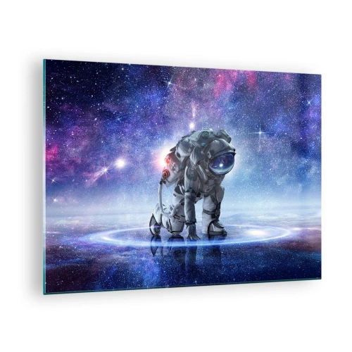 Impression sur verre - Image sur verre - Astronaute dans l'espace contre le ciel étoilé - 70x50cm - Le ciel étoilé au dessus de moi - Décoration murale moderne pour le salon et la chambre ARTTOR