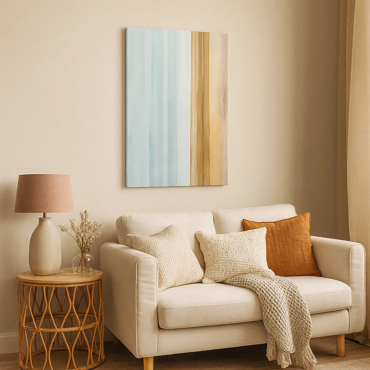 Impression sur toile - Image sur toile - Paysage de plage abstrait aux tons pastel - 50x70cm - Réconfort - Décoration murale moderne pour le salon et la chambre ARTTOR