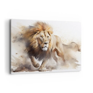 Impression sur toile - Image sur toile - Un portrait dynamique d'un lion aux couleurs naturelles. - 100x70cm - Le roi bougea - Décoration murale moderne pour le salon et la chambre ARTTOR