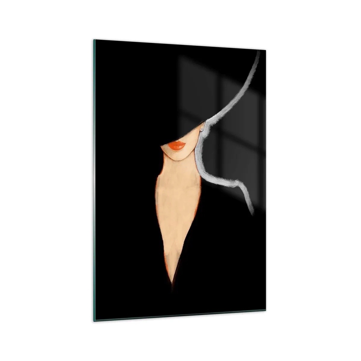 Impression sur verre - Image sur verre - Silhouette d'une femme au chapeau sur fond noir - 70x100cm - Élégance et style - Décoration murale moderne pour le salon et la chambre ARTTOR