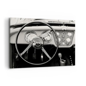 Impression sur toile - Image sur toile - Intérieur de voiture classique noir et blanc - 100x70cm - Rêve de collectionneur - Décoration murale moderne pour le salon et la chambre ARTTOR