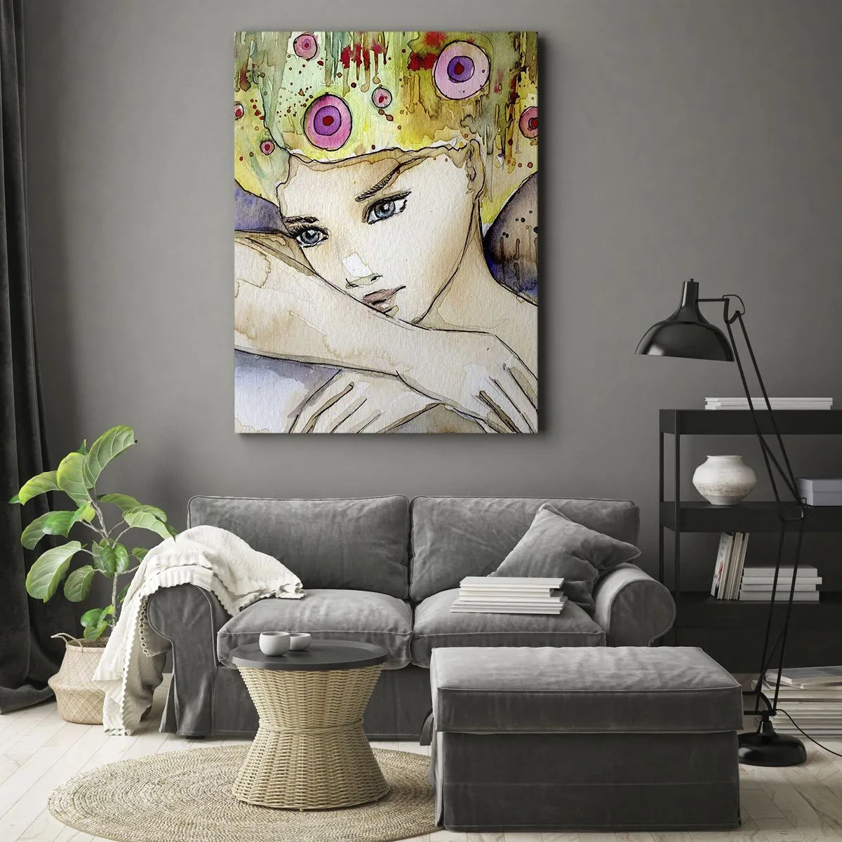 Impression sur toile - Image sur toile - Une femme avec une coiffure abstraite et un papillon rose - 50x70cm - La princesse papillon - Décoration murale moderne pour le salon et la chambre ARTTOR