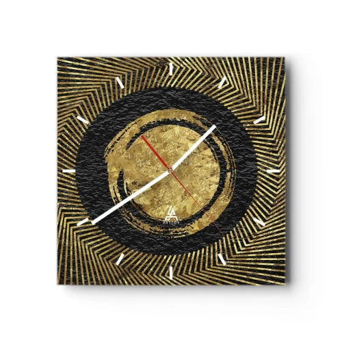 Horloge murale - Pendule murale - Composition géométrique en noir et or avec des rayons - 30x30cm - Composition glamour - Décoration murale moderne pour le salon et la chambre ARTTOR