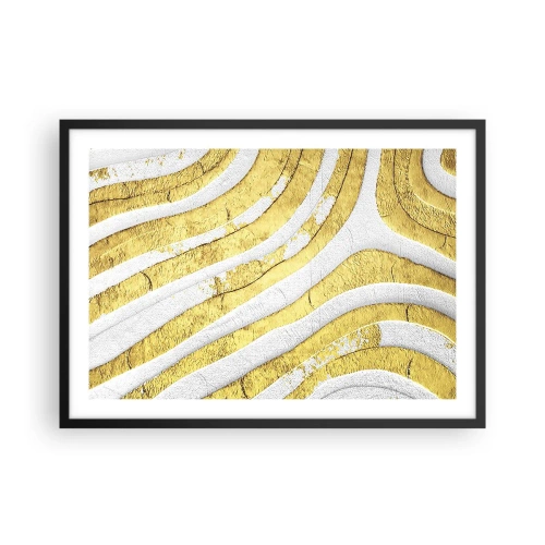 Affiche dans un cadre noir - Poster - Lignes abstraites dorées et blanches dans une texture 3D - 70x50cm - Composition en blanc et or - Décoration murale moderne pour le salon et la chambre ARTTOR