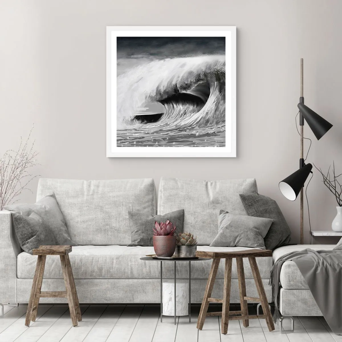 Affiche dans un cadre blanc - Poster - La colère de l'océan - 30x30 cm