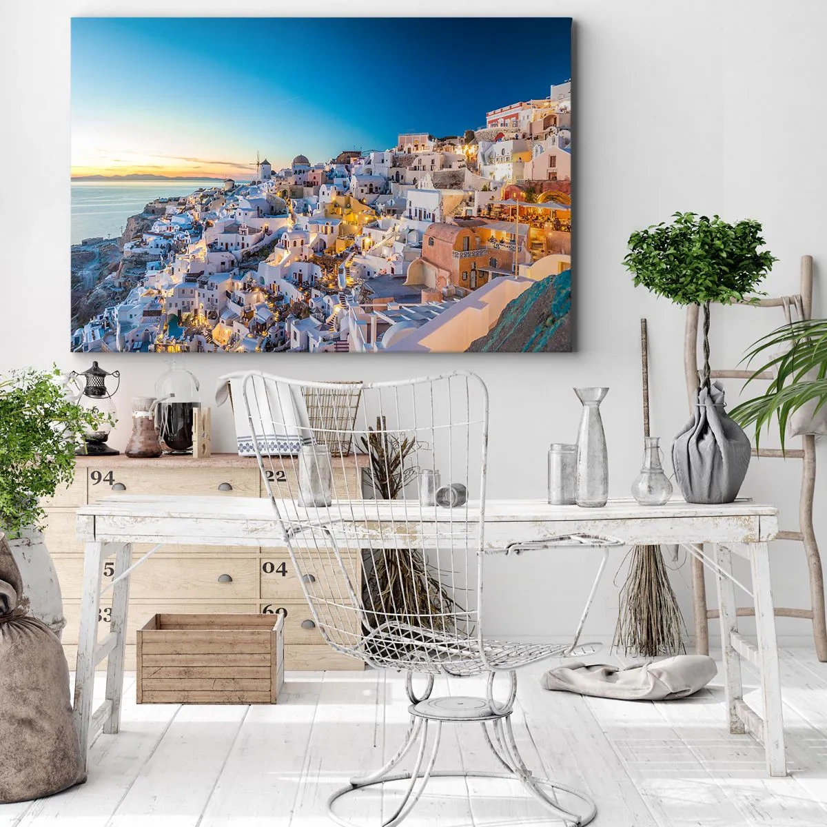 Impression sur toile - Image sur toile - Vue d'une ville grecque au coucher du soleil - 70x50cm - L'essence de la grecque - Décoration murale moderne pour le salon et la chambre ARTTOR