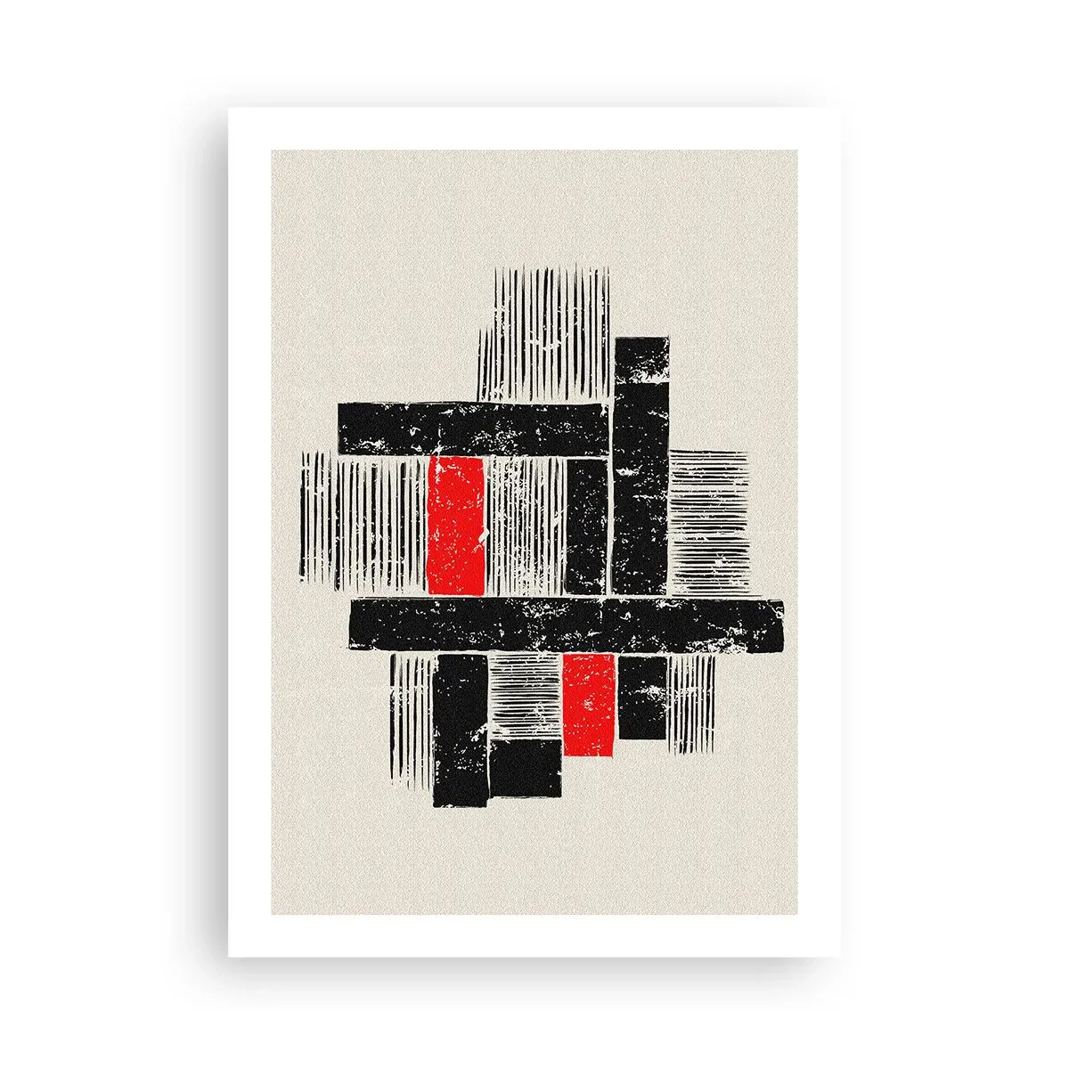 Affiche - Poster - Abstraction géométrique en noir, rouge et beige - 50x70cm - En rouge et noir - Décoration murale moderne pour le salon et la chambre ARTTOR