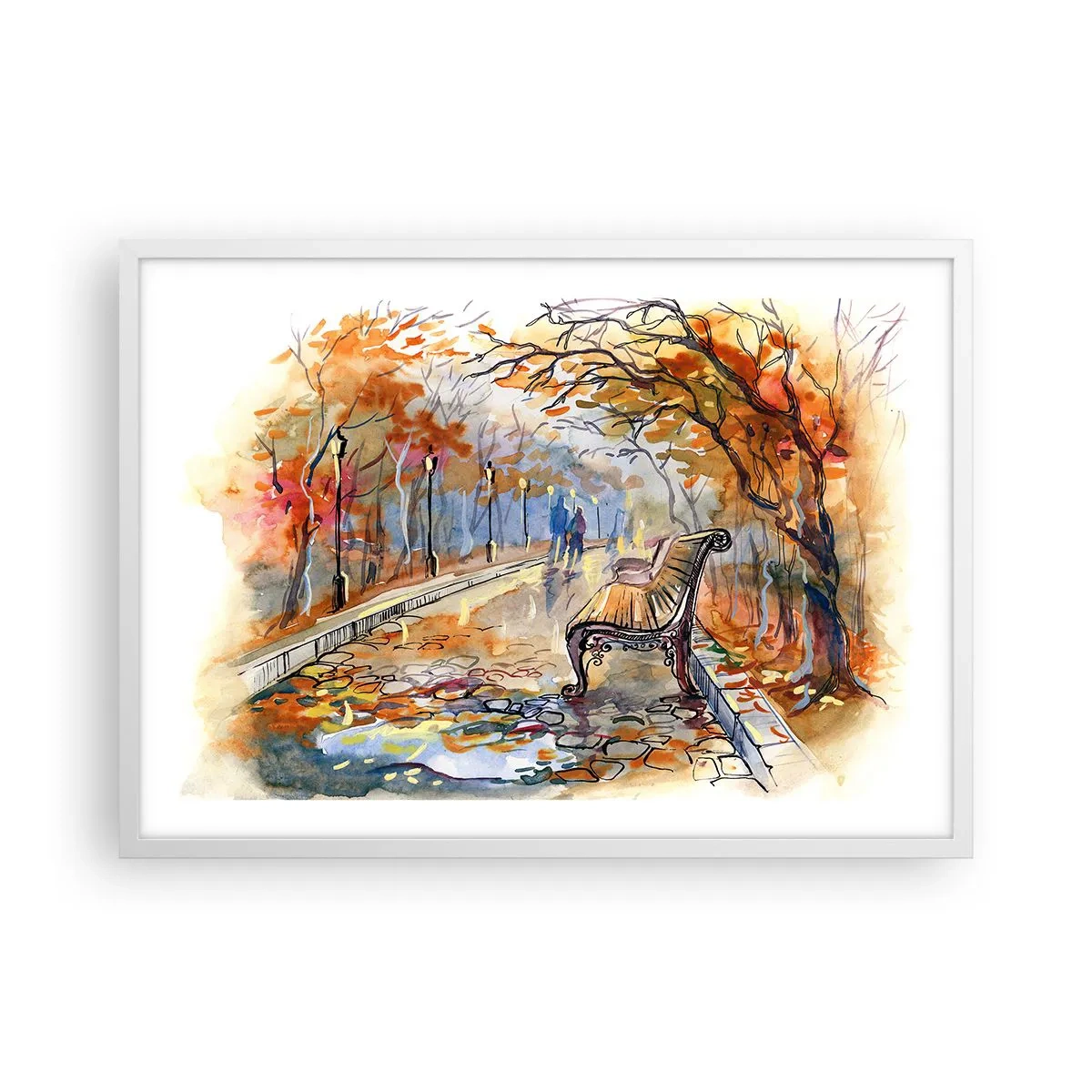 Affiche dans un cadre blanc - Poster - Errer ensemble à l'automne - 70x50 cm