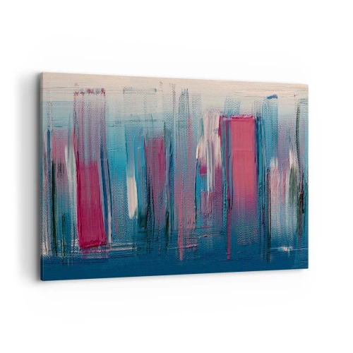 Impression sur toile - Image sur toile - Formes verticales abstraites dans des tons de bleu et de rouge - 100x70cm - Composition verticale en bleu et rouge - Décoration murale moderne pour le salon et la chambre ARTTOR